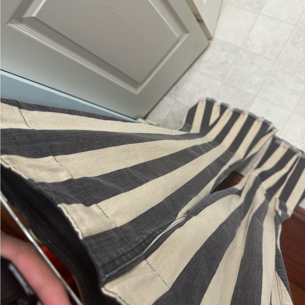 Berkeley Bells- Cream and Charcoal Thick Pinstripe